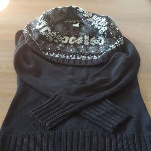 Black bejewled Cowl neck sweater